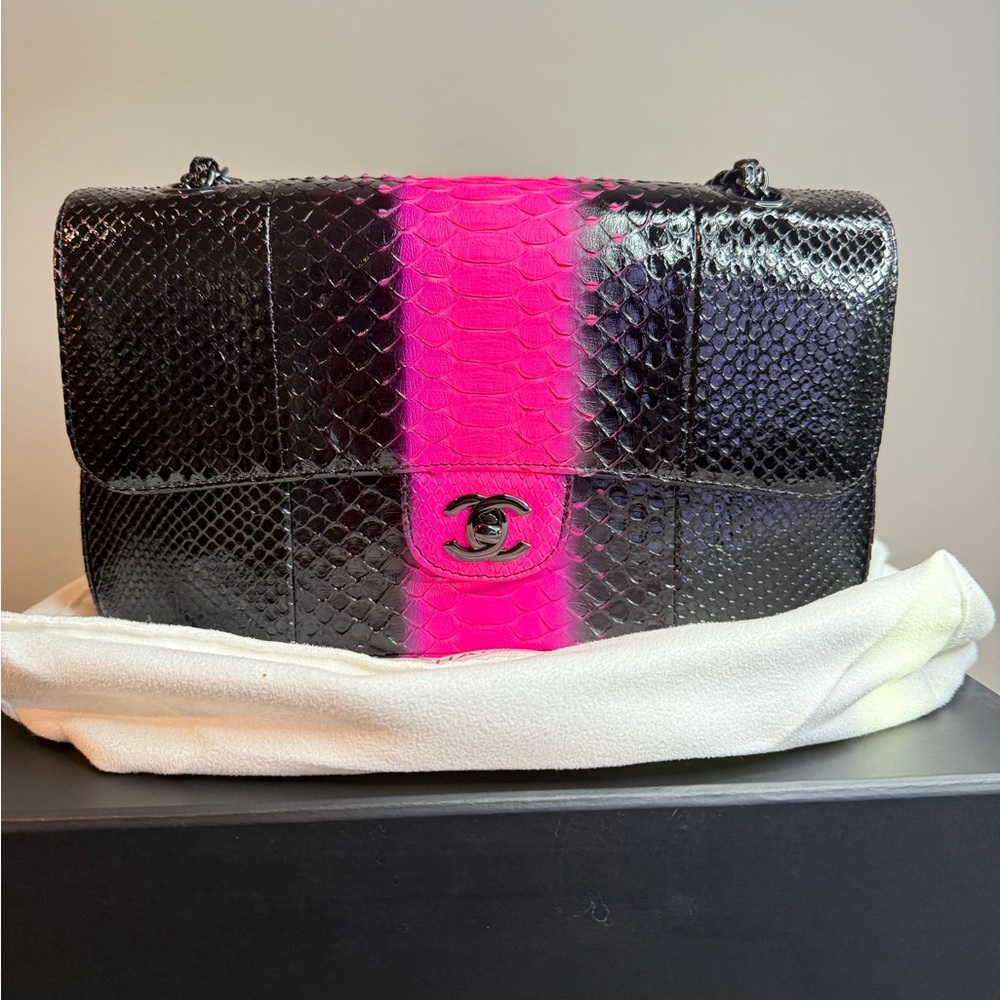 Chanel classic medium double flap bag python